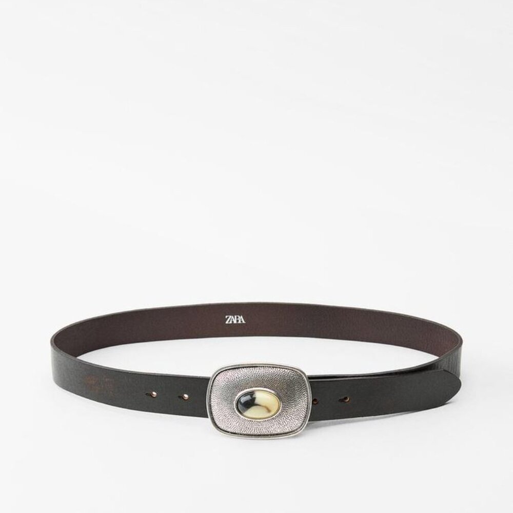 ZARA Leather Belt With Hewn Buckle - NWT - Size US 32 (IT 85)